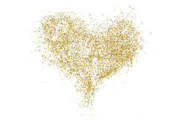 Fototapeta na wymiar Gold Glitter Heart Texture Isolated On White. Amber Particles Color. Celebratory Background. Golden Explosion Of Confetti. Vector Illustration, Eps 10.