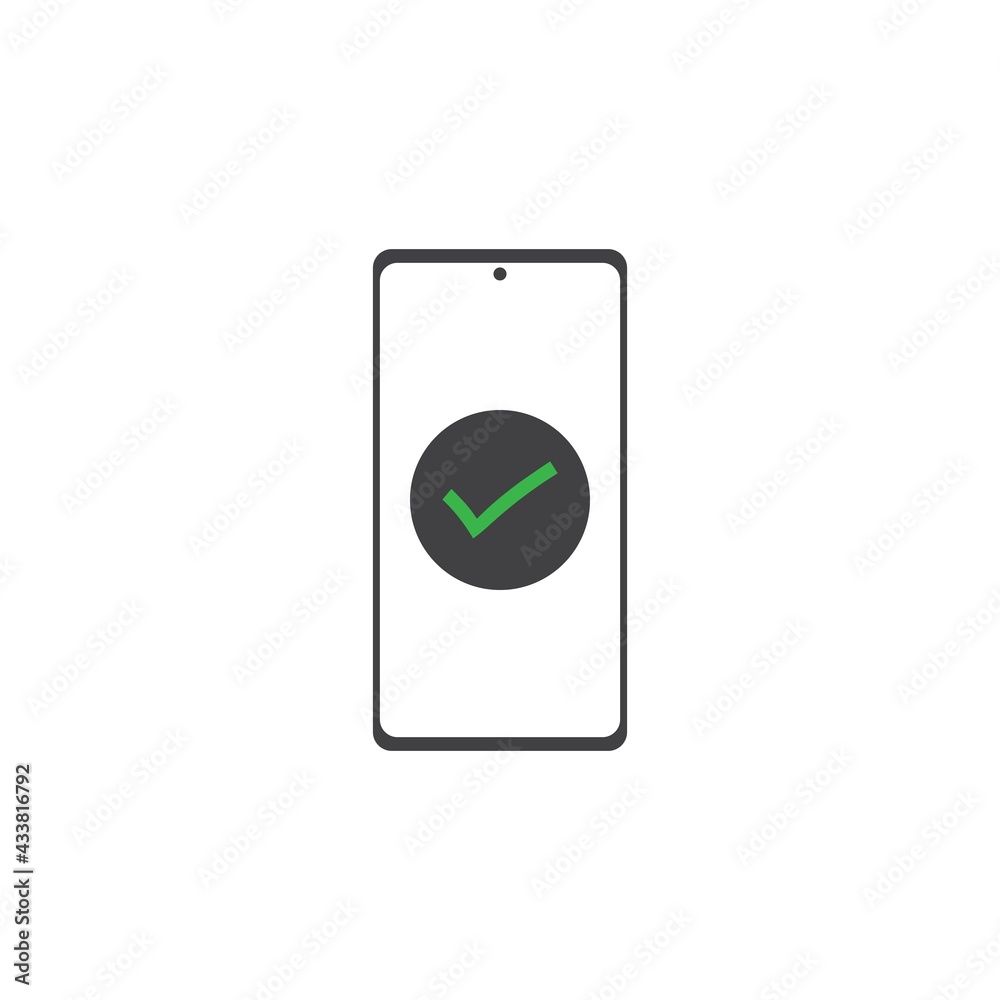 Poster smartphone icon with a checkmark. flat design. vector illustration.