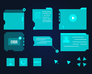 Futuristic touch screen user interface. Modern HUD control panel. Set of futrust loading and scopes icons. Vector illustration.