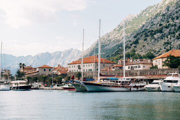 Fototapeta na wymiar Pier near old town Kotor, Montenegro, beautiful panaramic view.