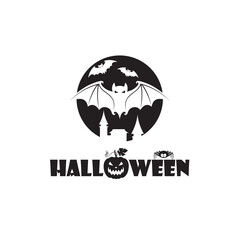 illustration of halloween bats and moon isolated on white background