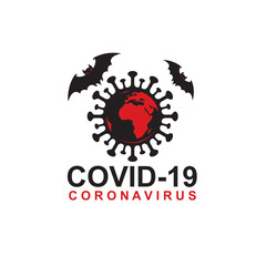 abstract coronavirus warning sign with bats and earth isolated on white background