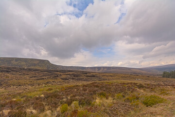 Mountains with rocks and peatland in Wicklow national park, Dublin, Ireland 