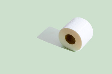 roll of toilet paper on mint green background. Minimal concept
