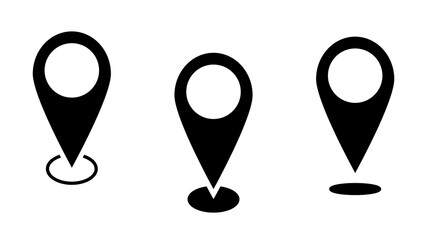 Location icons set in black isolated on white background