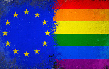 LGBT Flag, Rainbow Flag and European Union, European Union Background - Watercolor Design