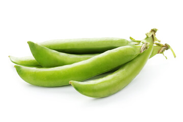 Green pea pods isolated on white background