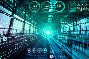 Data analytic concept with high speed motion digital transfer background showing fast big data processing development .