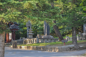 Tombs and relics garden near Haeinsa Temple, Mount Gaya, Gayasan National Park, South Korea.