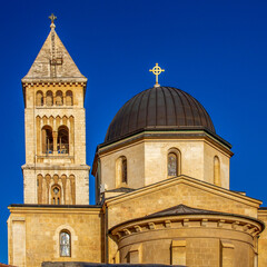 The tower of the Lutheran Church of the Redeemer in the Christian Quarter, Old city East Jerusalem Israel