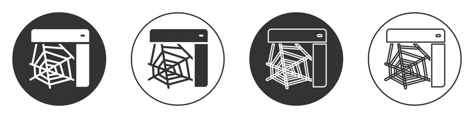 Black Spider web icon isolated on white background. Cobweb sign. Happy Halloween party. Circle button. Vector