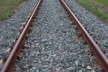 Naklejka premium Railroad tracks running into the woods in the distance