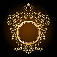 Circle golden frame, royal frame, black and brown gradient background, vector illustration, vintage decoration