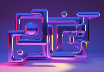Abstract background from neon lines. Abstract purple design. Texture with 3D labyrinth. Lines creating a maze in neon light. Background pattern with three-dimensional abstract art.