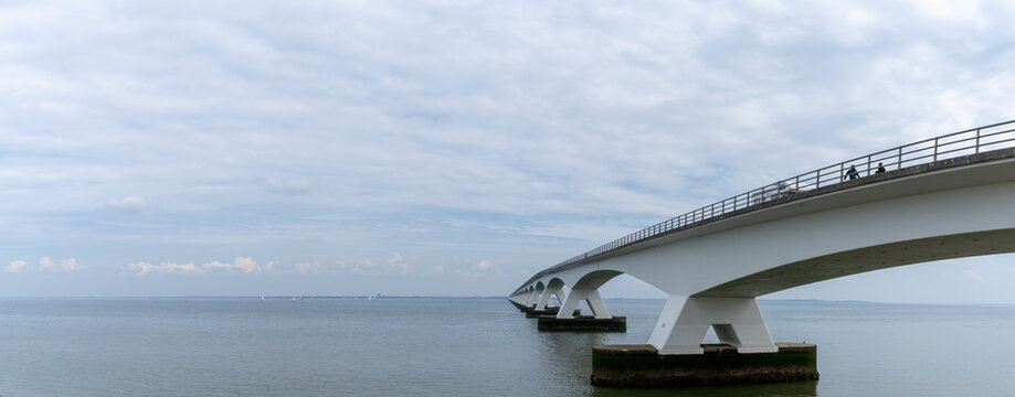 panorama view of the Zeeland Bridge across the Eastern Scheidt Eastuary in western Netherlands