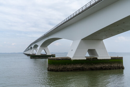 view of the Zeeland Bridge across the Eastern Scheidt Eastuary in western Netherlands