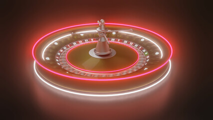 roulette drum model with luminous rings on a black background. 3d render illustration