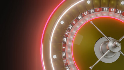 roulette drum model with luminous rings on a black background. 3d render illustration