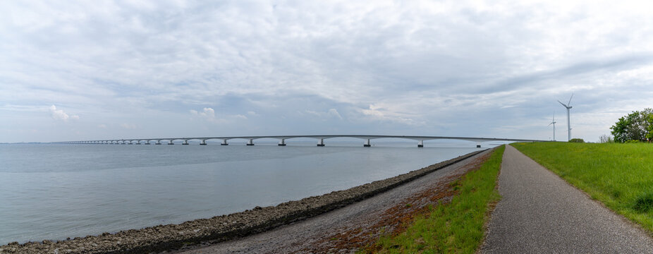 panoram view of the Zeeland Bridge and the Eastern Scheidt Estuary in Zeeland in southwestern Netherlands