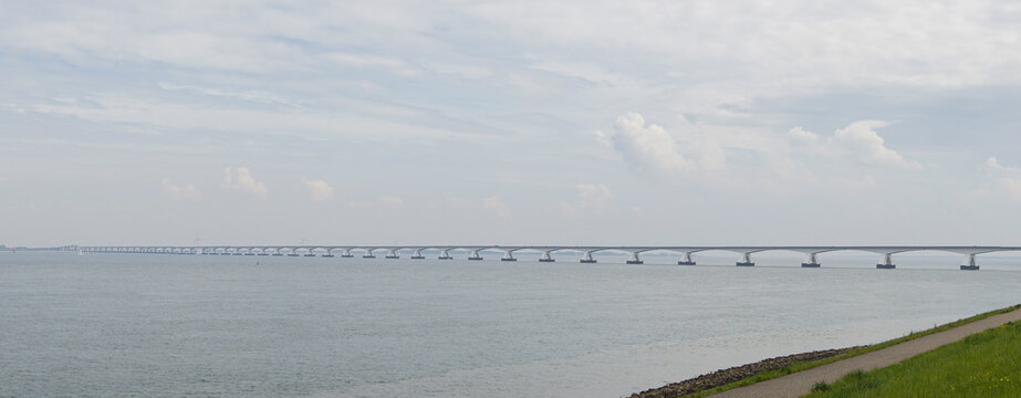panoram view of the Zeeland Bridge and the Eastern Scheidt Estuary in Zeeland in southwestern Netherlands