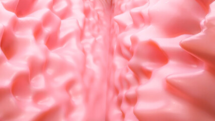light pink deformed background with waves and deformations. 3d render illustration