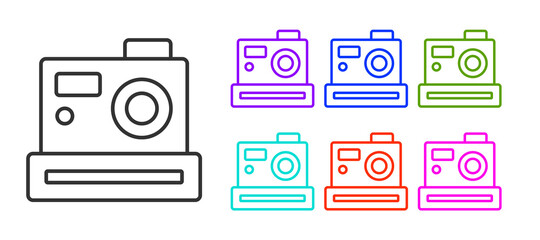 Black line Photo camera icon isolated on white background. Foto camera. Digital photography. Set icons colorful. Vector