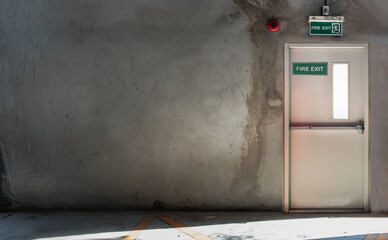 Fire exit door for emergency case with alarm for safety protection of the car parking building....