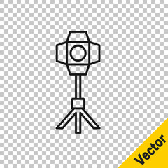 Black line Studio light bulb in softbox icon isolated on transparent background. Shadow reflection design. Vector