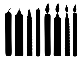 Candles are ordinary and with firein the set. Vector image.