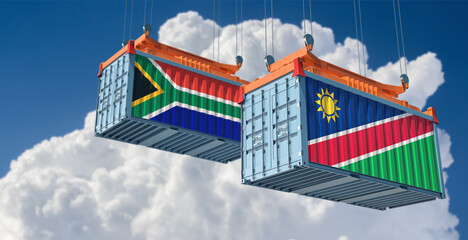Two freight container with South Africa and Namibia flag. 3D Rendering