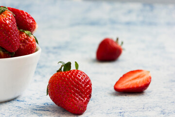 Still life of fresh organic strawberries. Selective focus