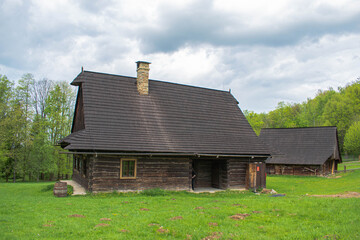 Historic open air museum in Vala&scaron;sk&eacute; meziř&iacute;č&iacute; in the Czech Republic. Wooden buildings in beautiful mountains nature
