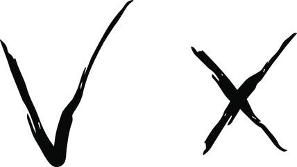 Fototapeta premium crosses and check marks isolated vector sketches. Yes no icons hand drawing black outline