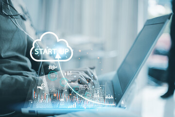 cloud business, Starting a successful business investment requires a comprehensive online business information system. Concept of business start-up, storage system, cloud technology  © Treecha