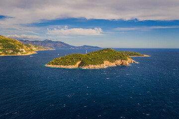 Fototapeta premium Lokrum island, Croatia. Aerial drone shot, september 2020