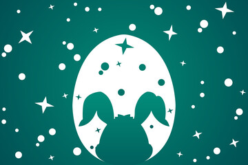 Easter Egg Shape with Bunny Ears Silhouette. Style Theme Space Or Night Sky. traditional symbol of holiday. Simple eggs hunt. vector illustration. Minimalist design for card, banner or poster.