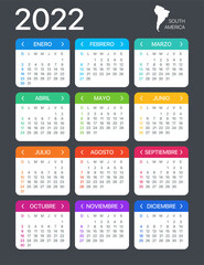 2022 Calendar - vector illustration - Spanish South Latin American Version