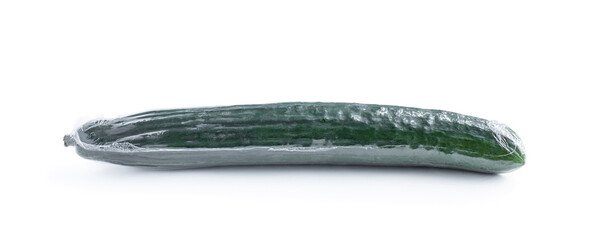 Wrapped cucumber isolated on white background