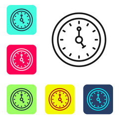Black line Clock icon isolated on white background. Time symbol. Set icons in color square buttons. Vector