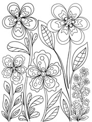 flowers bouquet plants coloring book vector illustration nature sketch doodle hand drawing for kids and adults page postcard on white background