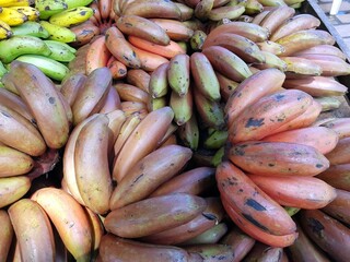 
Red bananas (Musa acuminate) Musaceae family, are a group of varieties of banana with...