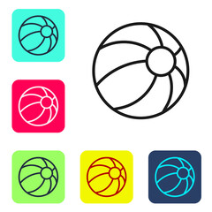 Black line Beach ball icon isolated on white background. Children toy. Set icons in color square buttons. Vector