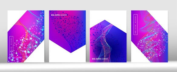 Minimal Covers Set. 3D Liquid Shapes Music Cover Layout. Purple Blue Pink Punk Vector