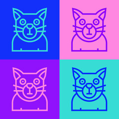 Pop art line Cat icon isolated on color background. Animal symbol. Happy Halloween party. Vector