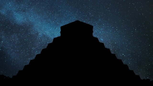 Chichen Itza: Mayan Pyramid by Night with Stars and Milky Way in Background, Mexico