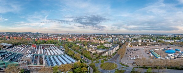 Drone panorama of the Hessian university city Darmstadt in Germany