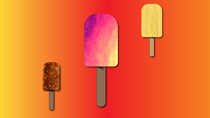 Different types of ice cream.The background is colorful.