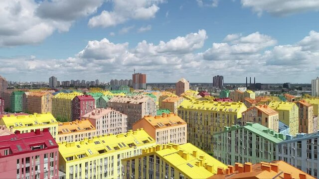 Colorful bright roofs of houses in a residential quarter of smart houses in Kyiv
