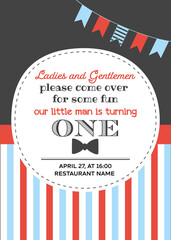Invitation for the first baby boy's birthday vector card
