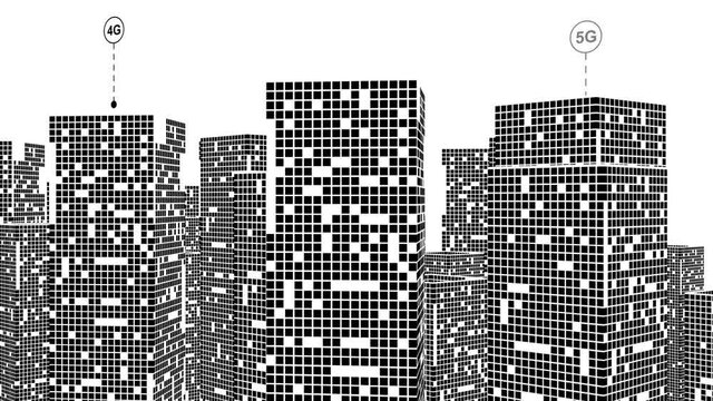 3D Smart City and communication network. Black and white model of the city. Kamer movement